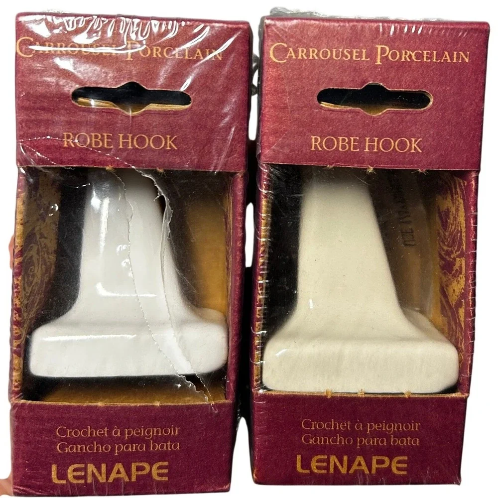 VTG Lenape Carrousel Porcelain Robe Hook Ceramic Wall Mount PAIR 2 Pack #423 NEW